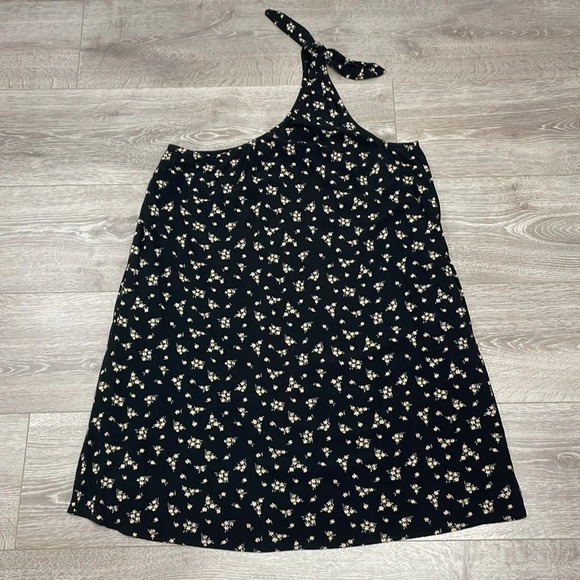 American Eagle One Shoulder Boho Black Floral Dress with Pockets L - Picture 4 of 14